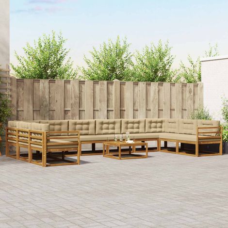 vidaXL Outdoor-Sofagarnitur mit Kissen 11 pcs Natur und Beige (1/5)