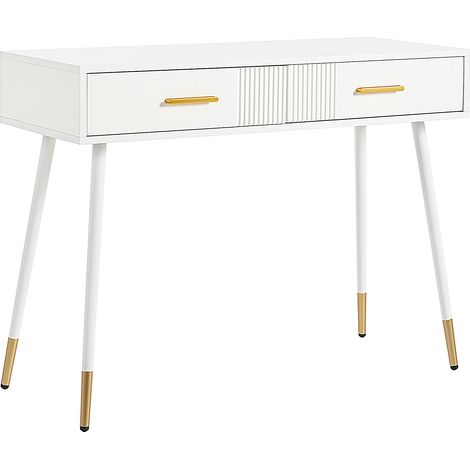 Weißer Schminktisch mit 2 Schubladen und Metallbeinen 100 x 40 x 76 cm (1/5)
