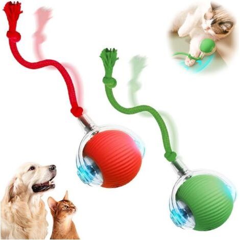 Jouet Balle Interactive Automatique pour Chat et Chien, Jouet Intelligent Roulant Rechargeable USB avec Détection d’Obstacles, Jouet Actif pour Animaux d’Intérieur, Silicone Sûr et Durable, Vert et Ro (1/2)