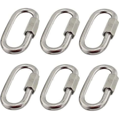Set of 6 M5/0.2\" Quick Link in 304 Stainless Steel, Stainless Steel Carabiner with Oval D-Shaped Screw, Very Durable for Outdoor/Indoor, Camping and Hiking (1/5)