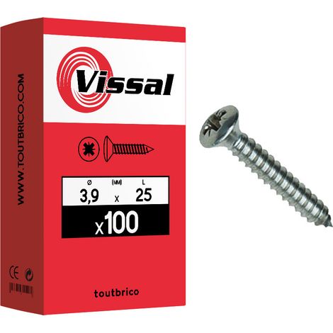 100 vis tôle 3,9 x 25mm tête fraisée bombée zingué - Vissal (1/2)