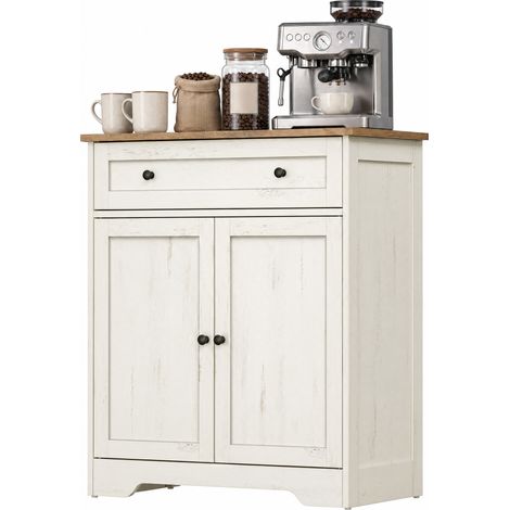 Vasagle – Buffet de cuisine blanc – Étagère réglable, tiroir, 2 portes – 40 x 72 x 80 cm – Panneau d’aggloméré, acier – Style maison de campagne (1/5)