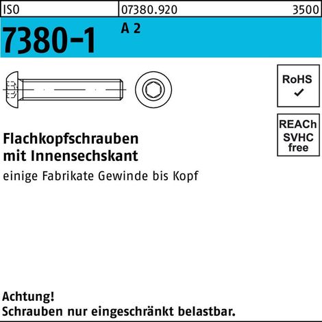 ISO 7380-1 Flachkopfschraube VG M8x30 Edelstahl A2 blank Innensechskant 200 Stk (1/2)