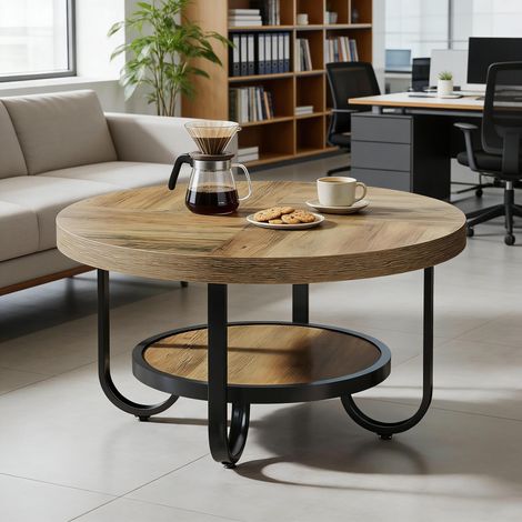 Table basse ronde 2 niveaux, table centrale cocktail/thé, meuble salon moderne, table unique en bois, design épuré, convient séjour (1/5)