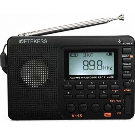 Wiederaufladbares tragbares Radio, FM AM SW Radio (Schwarz) (1/5)