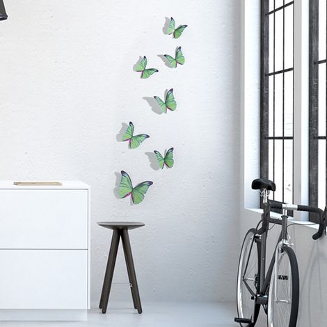 Adhésif 3D Papillons Verts x7, 21x29,7cm - Décoration Murale, Ressort du Mur (1/2)