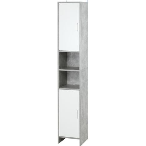 easycomfort colonna bagno con 2 armadietti e 2 vani aperti in legno effetto cemento, 30x30x180cm (1/5)