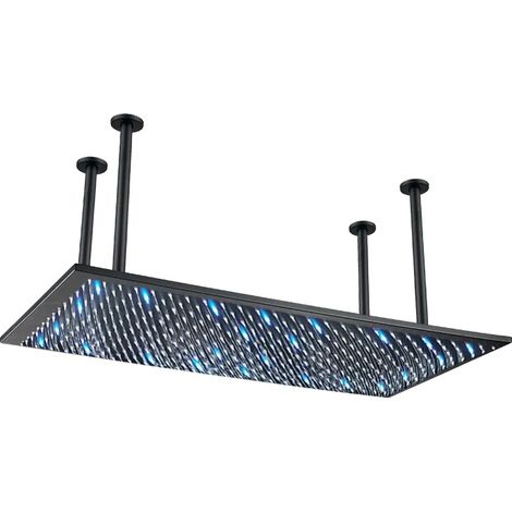 Cabezal de ducha de techo con función de lluvia, LED negro (1/2)