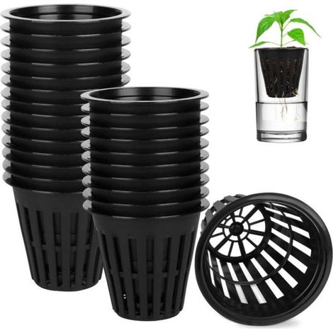 Lot de 50 paniers de plantation hydroponiques en plastique noir, pots de fixation pour culture sans sol, pour semis et culture hydroponique (1/5)