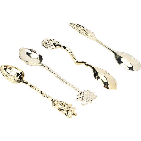 Lot de 4 mini cuillères à café/thé vintage en alliage doré, pour mélanger la crème glacée et les desserts. (1/5)