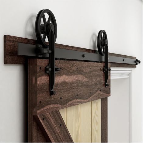 Kit de quincaillerie pour porte de grange Kit de quincaillerie for porte de grange coulissante, robuste, facile à installer, facile à installer, adapté au panneau de porte simple, style à grande roue, (1/4)