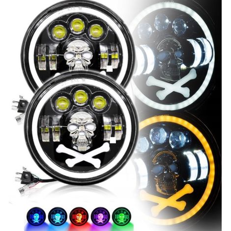 2er-Set universelle 7-Zoll (18 cm) LED-/Halogenscheinwerfer, 12V–24V, Abblend-/Fernlicht, mit DRL-Tagfahrlicht, weiß-gelbem Blin