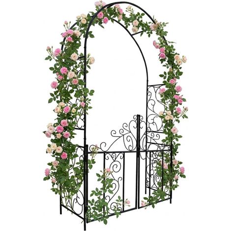 Iron rose arch with gate black 230x130x38 cm 229384449 229384449 (1/5)
