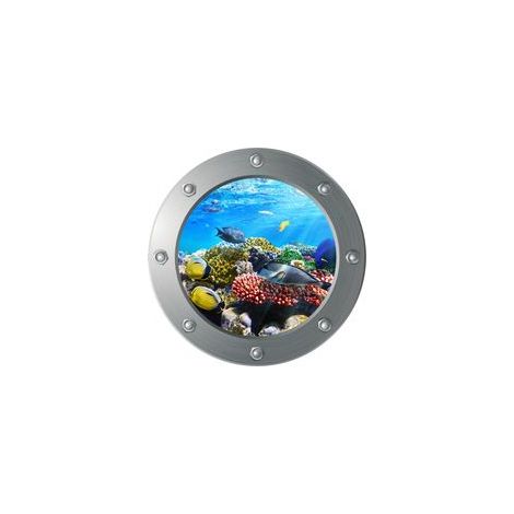 Sticker mural 3D Submarine Porthole Ocean Fish (Diamètre : 29cm), Décoration murale, Chambre d'enfant, Chambre de bébé, Salle de bain (1/4)