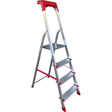 Scala Domestica in Alluminio 4 Gradini Antiscivolo con Portaoggetti Altezza pedana 75 cm (1/5)