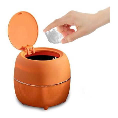 Ahlsen Mini poubelle de bureau ronde avec couvercle, en plastique, pour la maison, la cuisine, la salle de bain, le bureau (orange) (1/5)