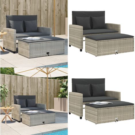 Canapé de jardin 2 places et coussins gris clair résine tressée - Canapé Jardin - Salon Extérieur - Mobilier De Jardin - Banc Pliable - Canapé Convertible - Home & Living (1/5)