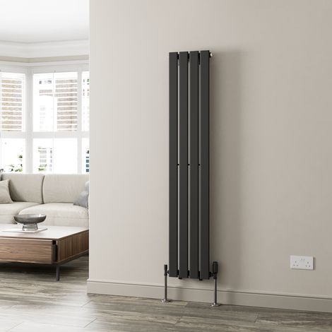 Black Flat Panel Designer Radiator Vertical Horizontal 1600 x 300mm Single Panel (1/5)
