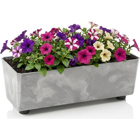 Jardinière Rectangulaire avec Pieds Élégants – Bac À Fleurs Gris Aspect Béton en Plastique Robuste 37 x 17 cm, 6L – Résistant Aux Intempéries (1/5)