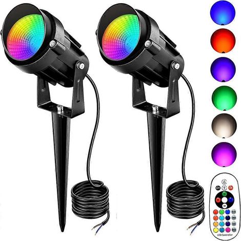 Projecteur LED extérieur RGBW basse tension 6W étanche, à changement de couleur et télécommande, idéal pour pelouse, allée ou jardin. Idéal pour jardin, allée ou terrasse. (1/5)