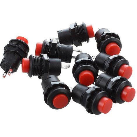 Lot de 10 interrupteurs à bouton-poussoir ronds rouges SPST à verrouillage, 125 V CA, 3 A (1/5)
