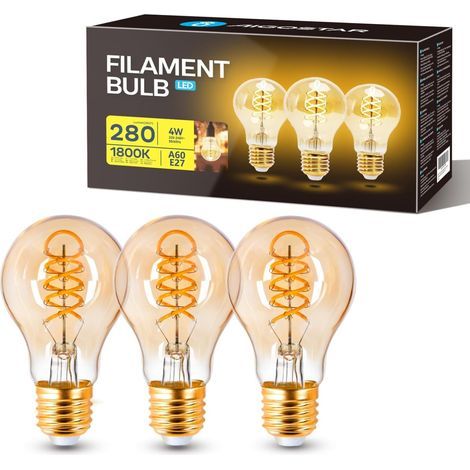 E27 4W A60 LED Bulbs, Edison Filament, Amber Glass, 1800K, Indoor (1/5)