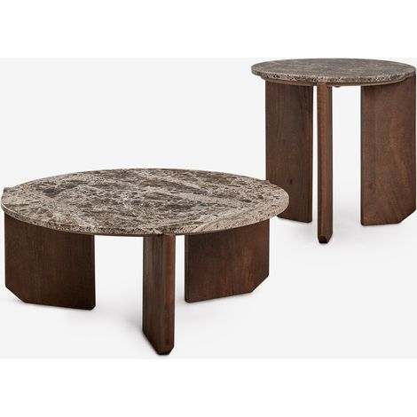 Set de 2 tables basses rondes en pierre naturelle et bois de manguier Lavinia SKLUM (1/5)