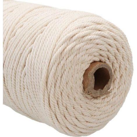 Macramé Coton Corde Naturel 3mmx200m Bohème Tissé Fil Pr Tenture Mural DIY Beige (1/2)