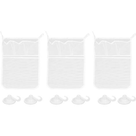 Filet de rangement pour jouets de bain en polyester avec 4 poches et ventouses, sac à accrocher avec crochets pour jouets de bébé (1/5)