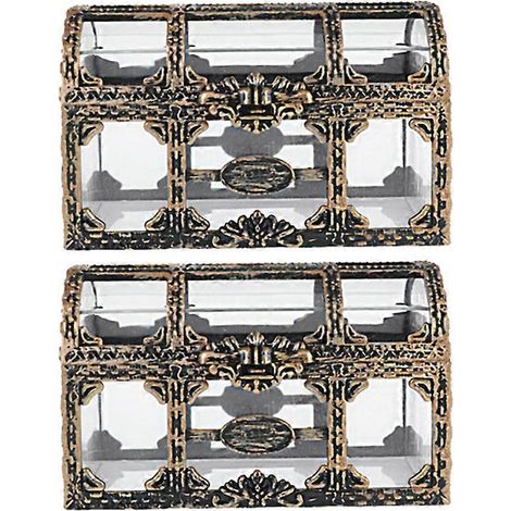 Lot de 2 petits coffres au trésor en plastique transparent, boîtes à bijoux en cristal de pirate-10.50X8.00X6.50CM