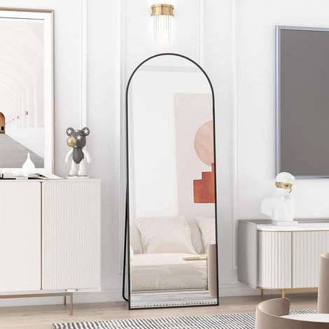 CASSILANDO 162 x 53 cm Miroir sur Toute la Longueur, Cadre en alliage d'aluminium Miroir sur Pied, Miroir sur Pied Lisse arqué, Grand Miroir Mural pour Chambre à Coucher, Salon, Noir (1/5)