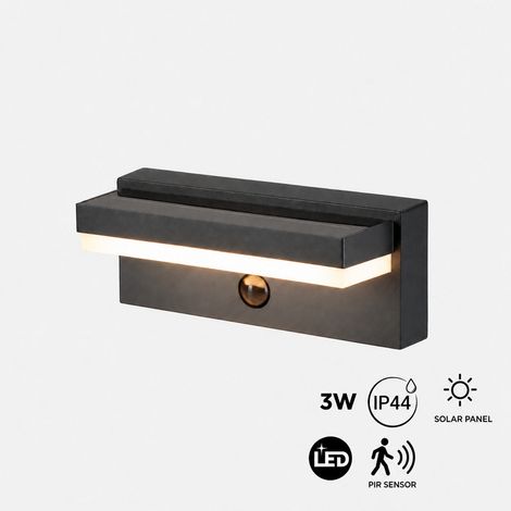 Aplique Pared Exterior Con Panel Solar + Puerto USBC - 3W -
