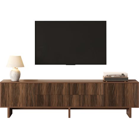 Meuble TV 180 x 40 x 56 cm avec 4 tiroirs et 2 portes, pour téléviseur jusqu’à 75 pouces, bois foncé, design ondulé  CHICFURN (1/5)