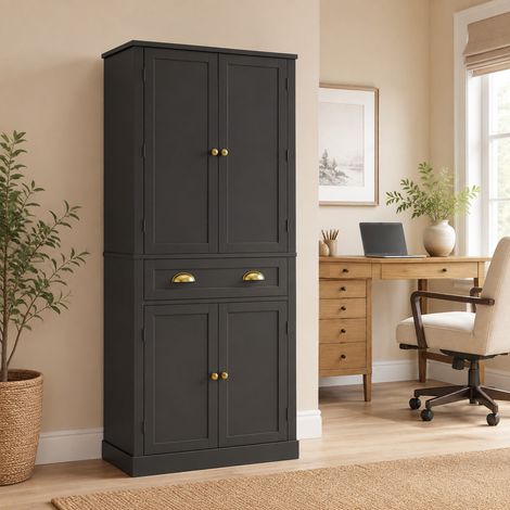 Armario de cocina 80x40x182 cm de MDF negro con almacenaje FloraGrace (1/5)