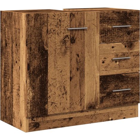 Armoire d'évier vintage bois d'ingénierie 63 x 30 x 54 cm grand espace de rangement style rustique en bois vieux