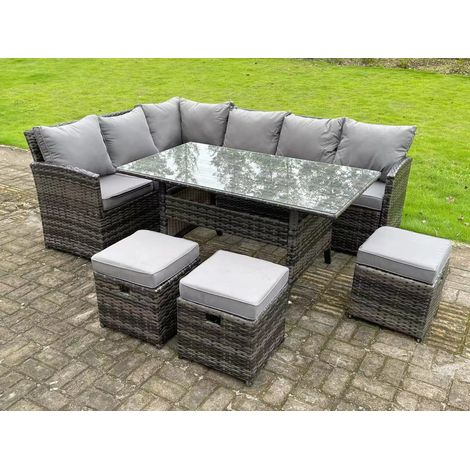 Fimous 9 Sitzer Outdoor Gartenmöbel-Set Ecksofa Esstisch Sets Terrassen mit 3 Hockern (1/2)