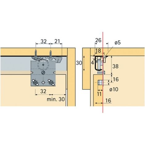 Hettich – Ferrure de porte coulissante 2-porte – Charge max 25kg – Système coulissant pour optimisation d'espace – Ensemble complet (1/3)