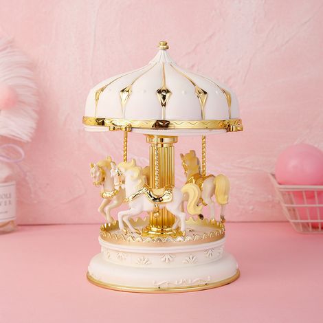 Boîte à musique de carrousel avec lumière colorée, figurine de cheval musical pour décorations de maison, cadeau pour Noël, Saint-Valentin ou anniversaire Boîte à musique de carrousel avec lumière col (1/4)