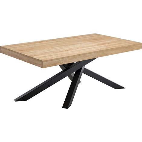 Table à manger extensible 6 à 12 personnes en MDF et métal - Naturel et noir - CATONAV (1/5)