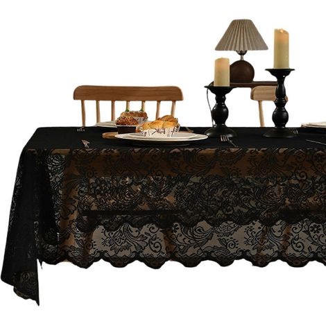 Nappe en dentelle pour réceptions élégantes, ornée d'un motif ajouré, en polyester dentelle, noire. (1/5)