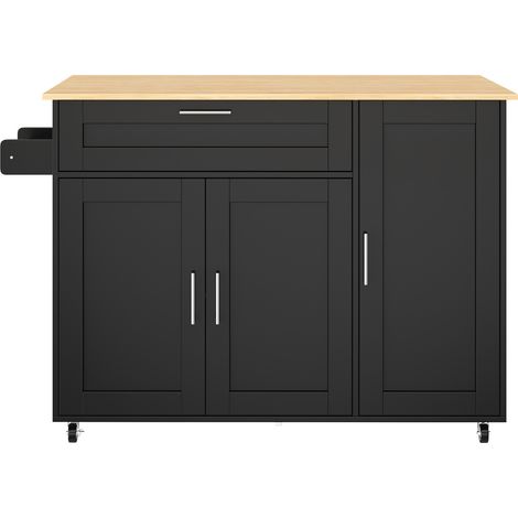 Carro isla de cocina con tablero abatible MDF negro y efecto roble 132,5 x 44 x 90 cm (1/5)