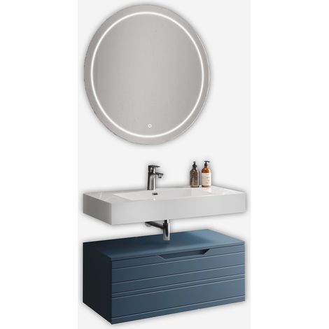 Mobile bagno sospeso con lavabo e specchio LED Solmira - Blu