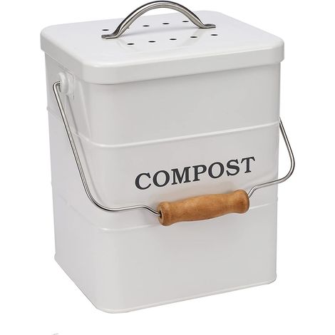 Poubelle Compost Cuisine,6L pour déchets Alimentaires Poubelle Cuisine,Comprend Filtres à Charbon,Acier au Carbone, poignées– Blanc (1/5)