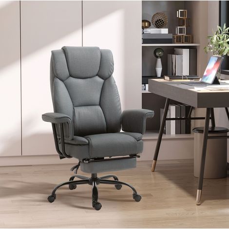 Sedia da ufficio 68x80x120-126 cm grigia in acciaio con reclinazione 150° e poggiapiedi (1/5)