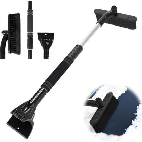 Car Ice Scraper with Brush, 2-in-1 Snow Brush with Ice Scraper, Retractable Car Ice Scraper, Snow Car Broom with Non-Slip Foam Handle, 360° Rotating Brush Head for Cars, SUVs, and Other Vehicles - Bla