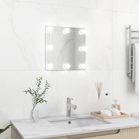 Miroir mural avec lampes LED Style baroque - Miroir lumineux de salle de bain Carré Verre BV925547 - BonneVie (1/5)