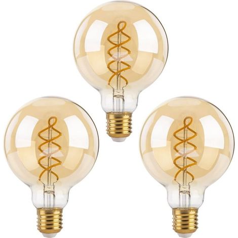 E27 Dimmable Edison LED Bulbs, G80 Vintage LED Spiral Filament Decorative Light Bulb, 4W (40W Equivalent), Warm White 2700K, 470LM, Amber Glass, 3-Pack (1/5)