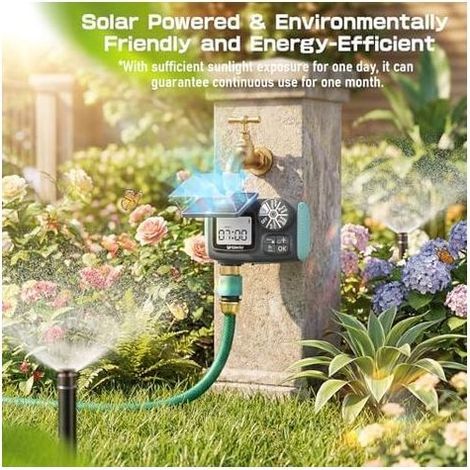 Programmateur Arrosage Automatique Recharge Solaire, Minuteur Retard De Pluie, Programmable par Semaine/Heures/Jours d'intervalle, d'arrosage pour Jardin,Cour,Pelouse - (1/5)