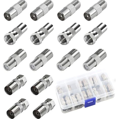 16 Pcs coupleurs coaxiaux d'antenne TV de type F - Câble coaxial - Connecteur d'antenne mâle vers femelle - Kit de câble satellite pour câble satellite (1/5)