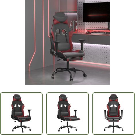 vidaXL Chaise ergonomique - Chaise de jeu de massage repose-pied Noir&Bordeaux Similicuir (1/5)